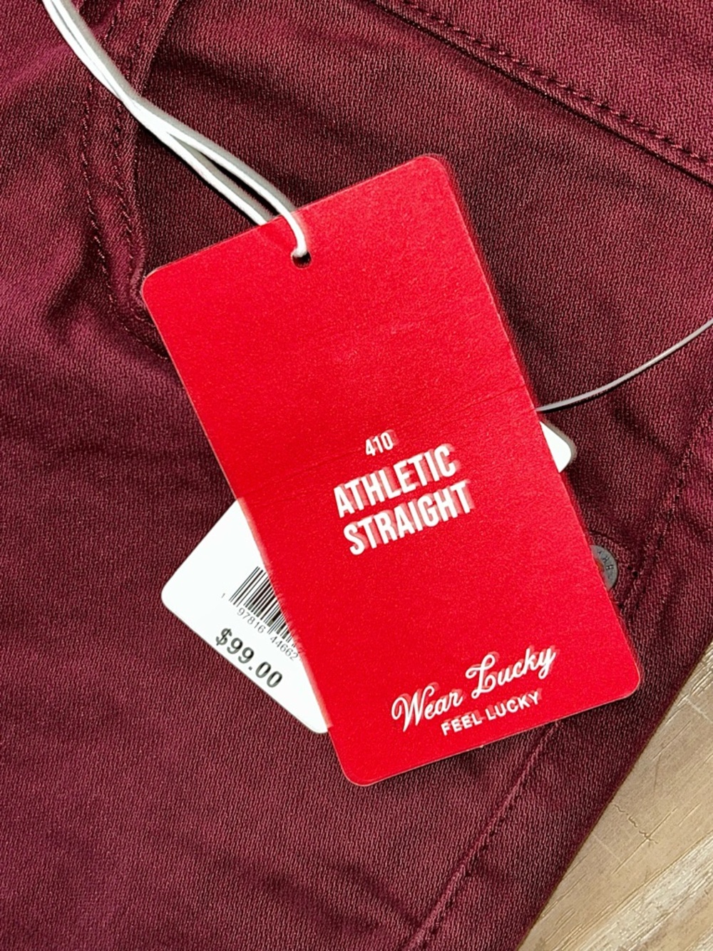 Lucky Brand Men's 420 Athletic Straight Pants in deep maroon - Picture 8 of 8